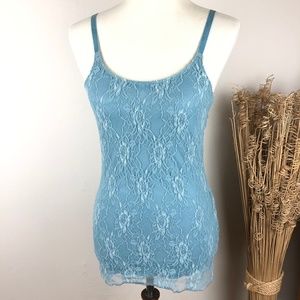 Maurices Nylon Blend Lace Tank Top Blue Size Small